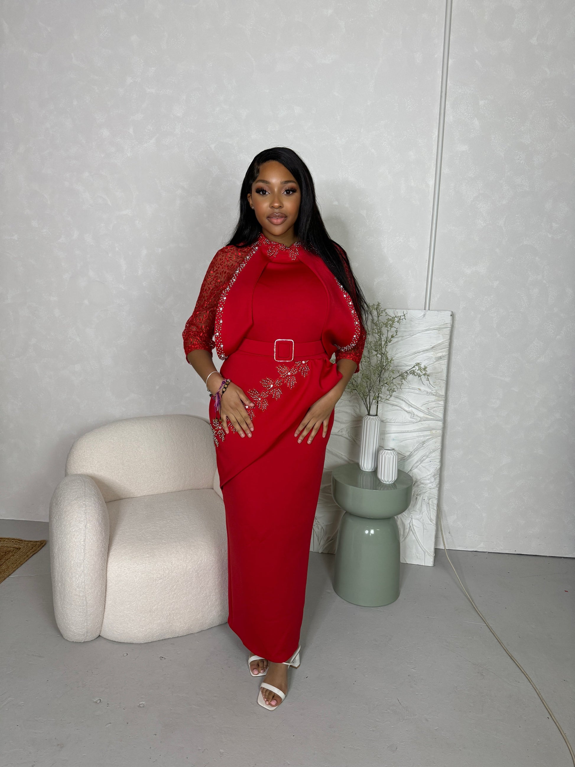 Chloe Belted Embellished Maxi Dress