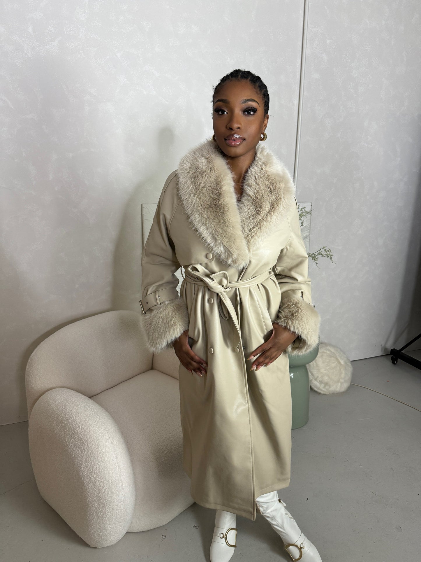 Pearl Faux Leather Trench Coat