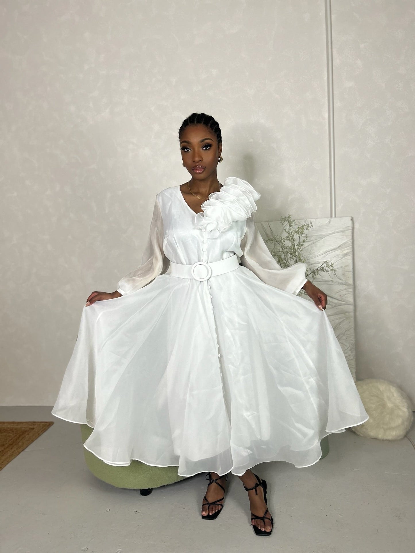 Angelina Belted Organza Dress