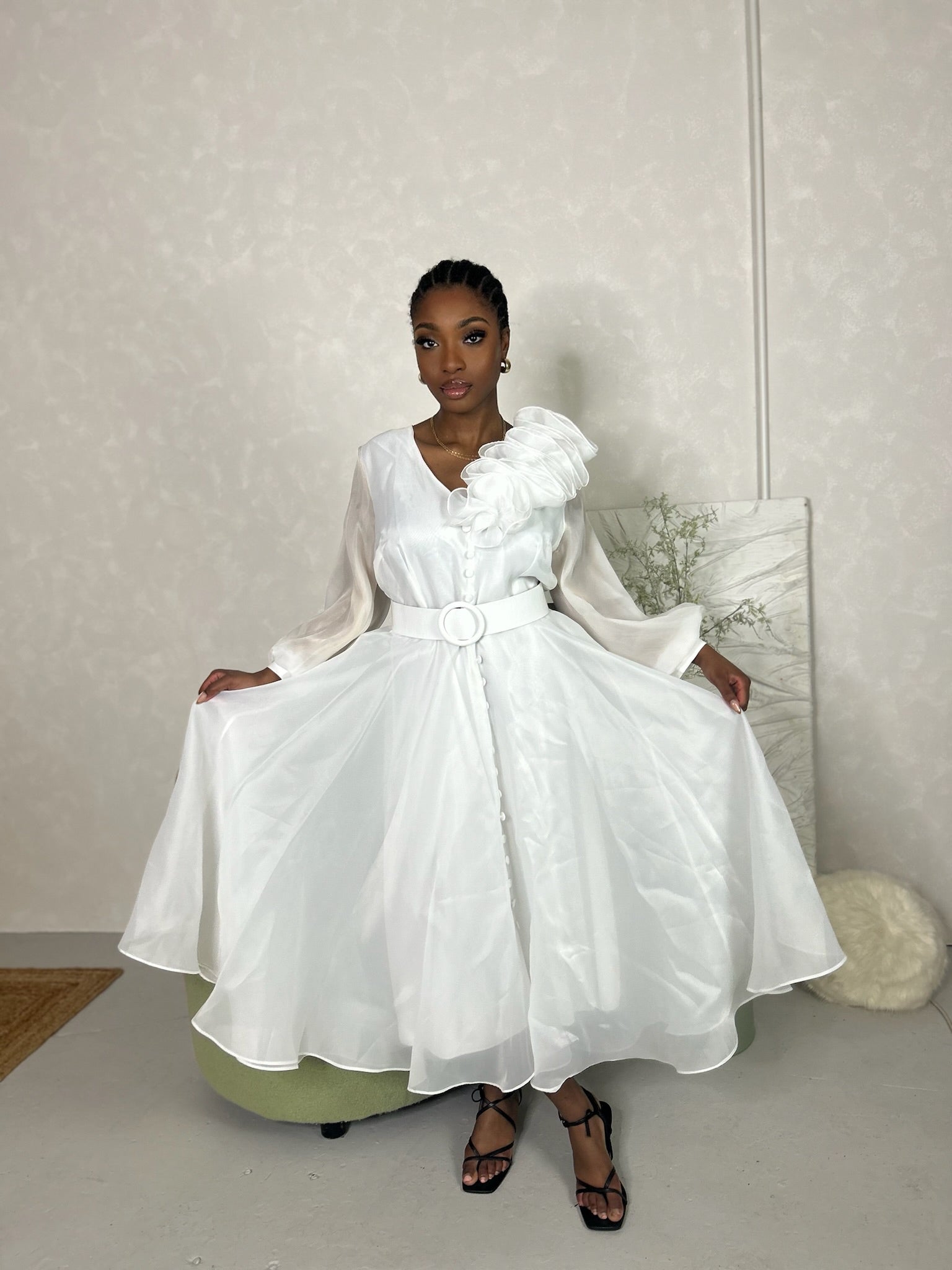 Angelina Belted Organza Dress